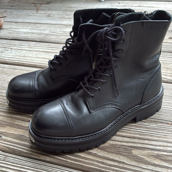 All Saints Black Leather Combat Boots - Picture 1 of 6